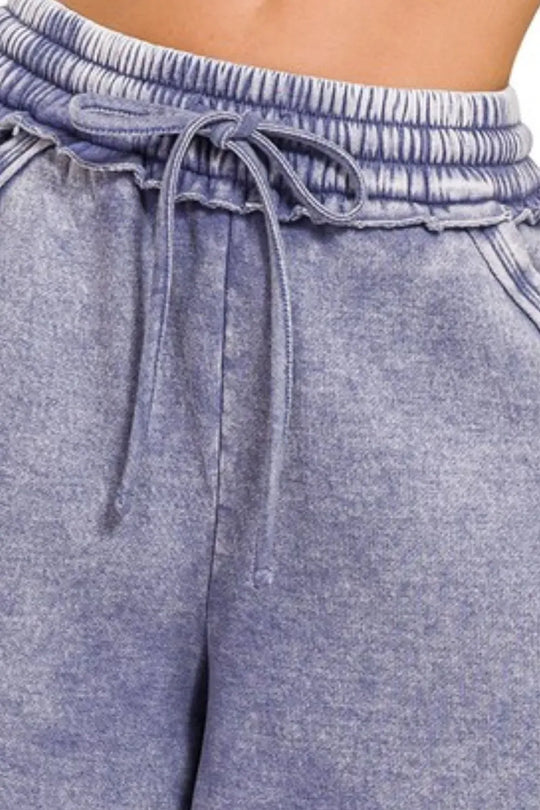 Another view: Acid Wash Fleece Drawstring Shorts with Pockets — MARLIN