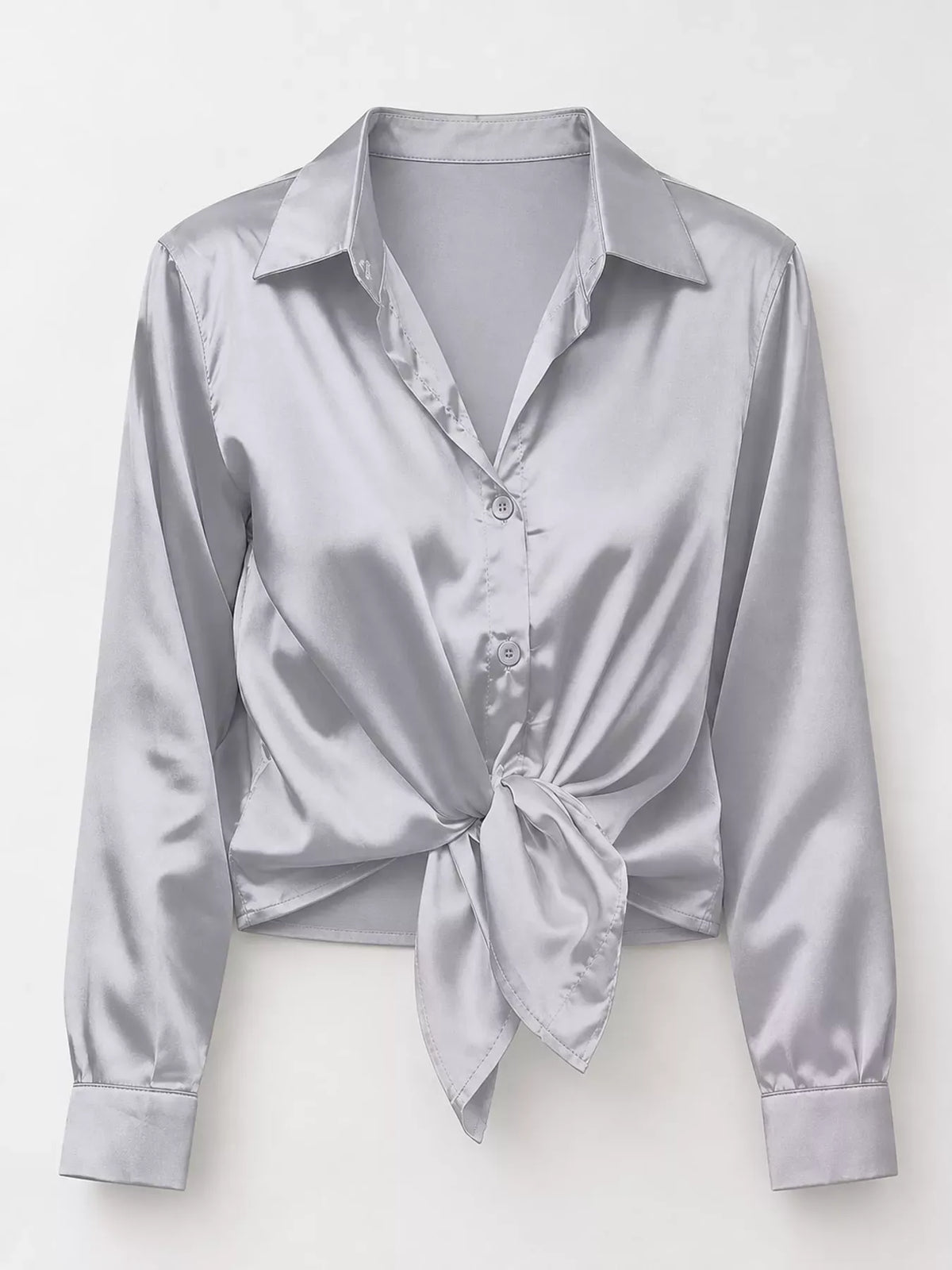 Women's Satin High-Low Button-Down Shirt — photo 26