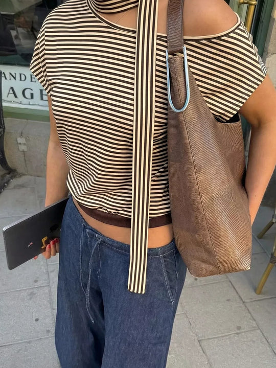 Another view: Dahlia Striped One-Shoulder T-Shirt