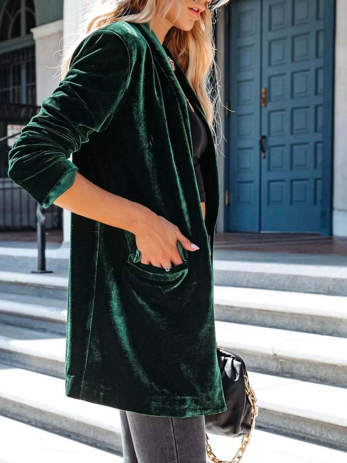 Velvet One-Button Blazer