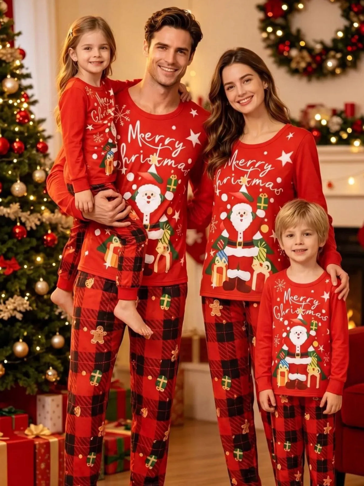 Family Matching Santa & Plaid Christmas Pajama Set — photo 1