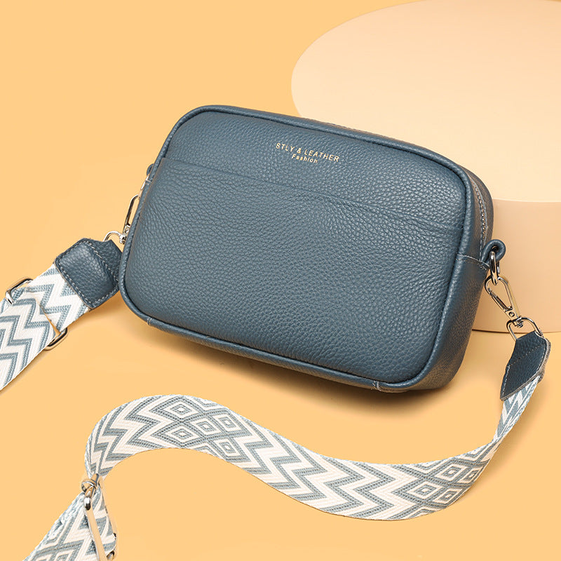 Rhombus Embroidered Crossbody Bag - Genuine Leather Small Square Shoulder Bag