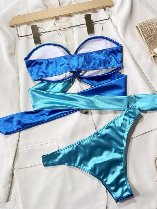 Another view: Two-Tone Ring-Detail Tie Bikini Set