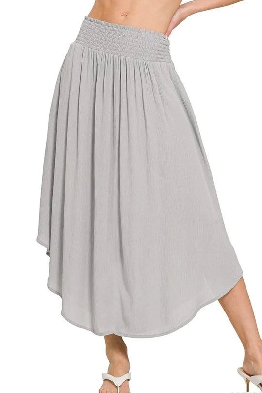 Another view: Woven Crinkle Smocked Waist Maxi Skirt with Pockets — LT GREY