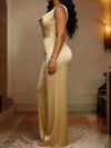 Women's cowl-neck wide-leg jumpsuit in sizes S to 3XL