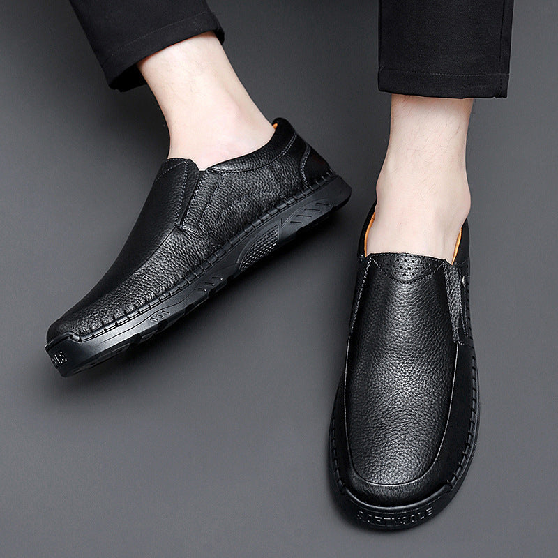 Men's Low-Top Slip-On Cowhide Leather Casual Shoes