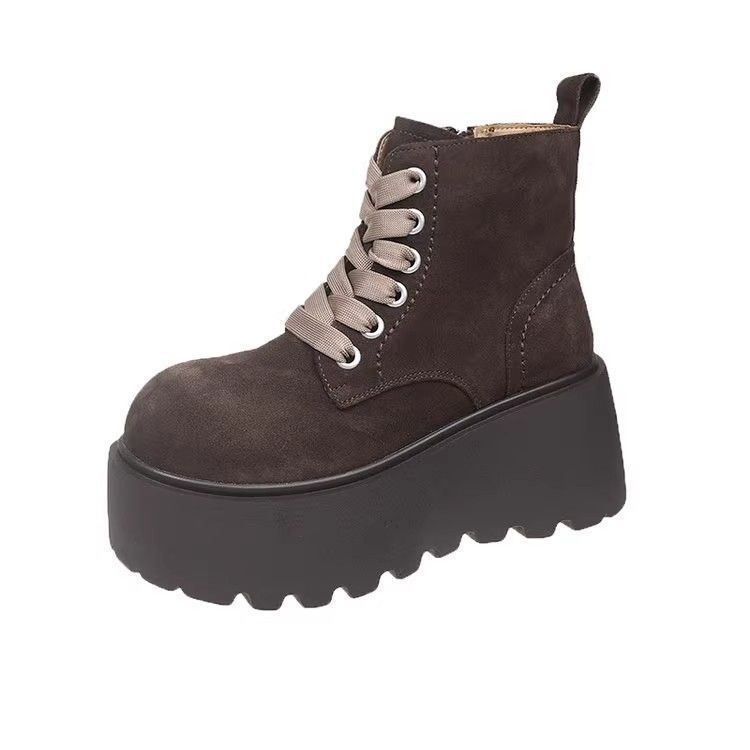 Women's Chunky-Sole Vintage Lace-Up Mid-Calf Boots | PU Leather Round Toe Flat Boots