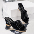 Women's Snake Print High Heel Slide Sandals - Open Toe Platform Heels