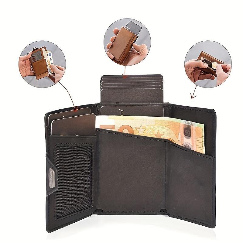Premium Vintage Men's Leather Card Holder Wallet - RFID Blocking Slim Minimalist Design