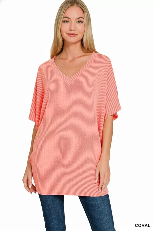 Another view: Raised Rib V-Neck Batwing Top