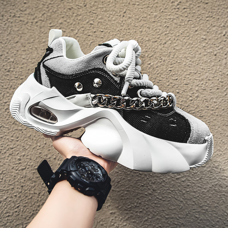 Men's Elevated Denim Sneakers - Thick Sole Casual Shoes with Height Boost