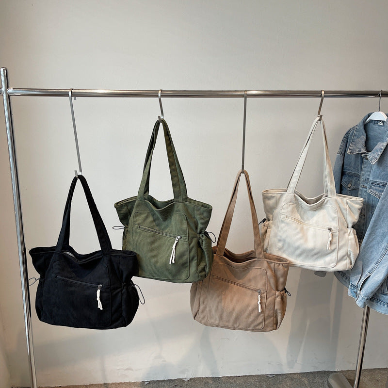 Women's Corduroy Tote Bag – Casual Everyday Shoulder Bag with Double Straps