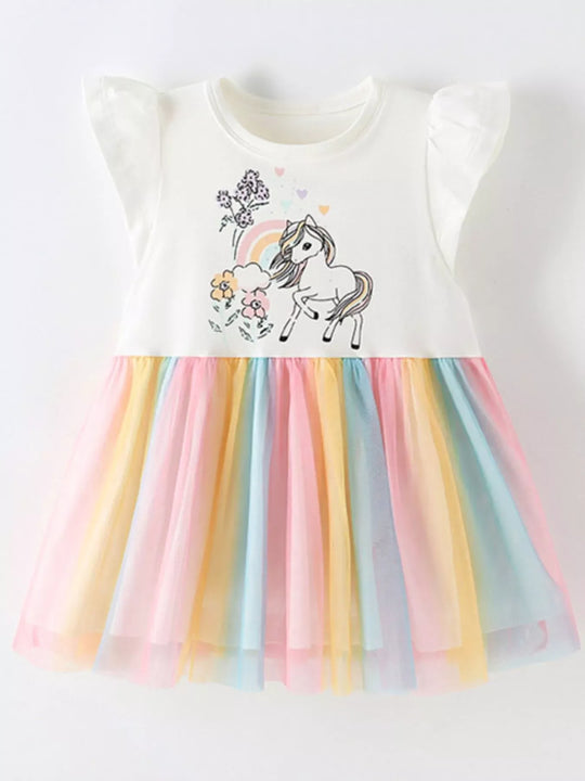 Another view: Unicorn Rainbow Tulle Dress — White