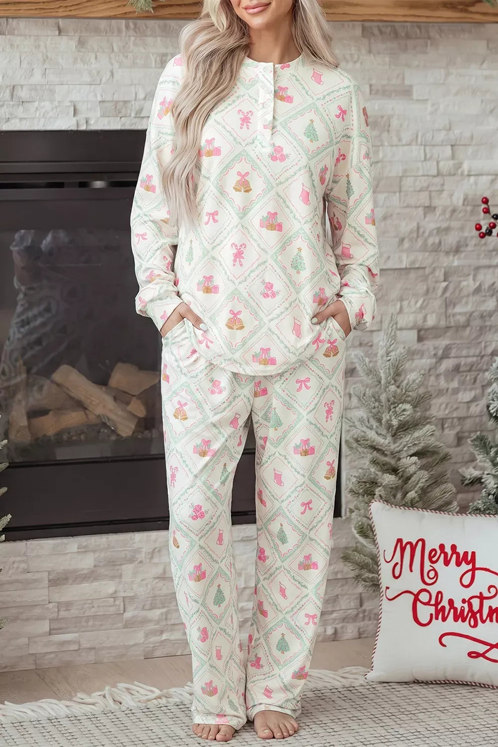 Women's Christmas Patchwork Top & Drawstring Pants Set — photo 2