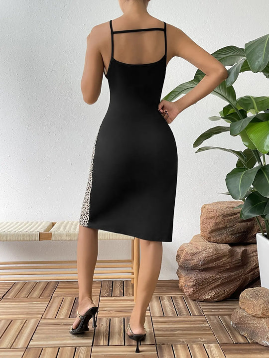Another view: Leopard Color Block Cutout Sleeveless Knee-Length Dress