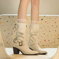 Retro Mid-Calf Chunky Heel Pointed Toe Boots for Women | Stacked Heel Slip-On Fashion Boots
