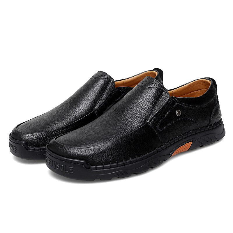 Men's Low-Top Slip-On Cowhide Leather Casual Shoes