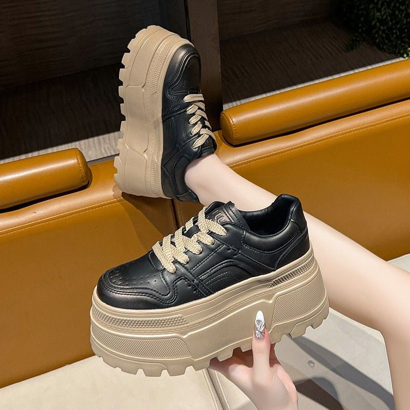 Women's Platform Sneakers Height Increasing Chunky Shoes White Black