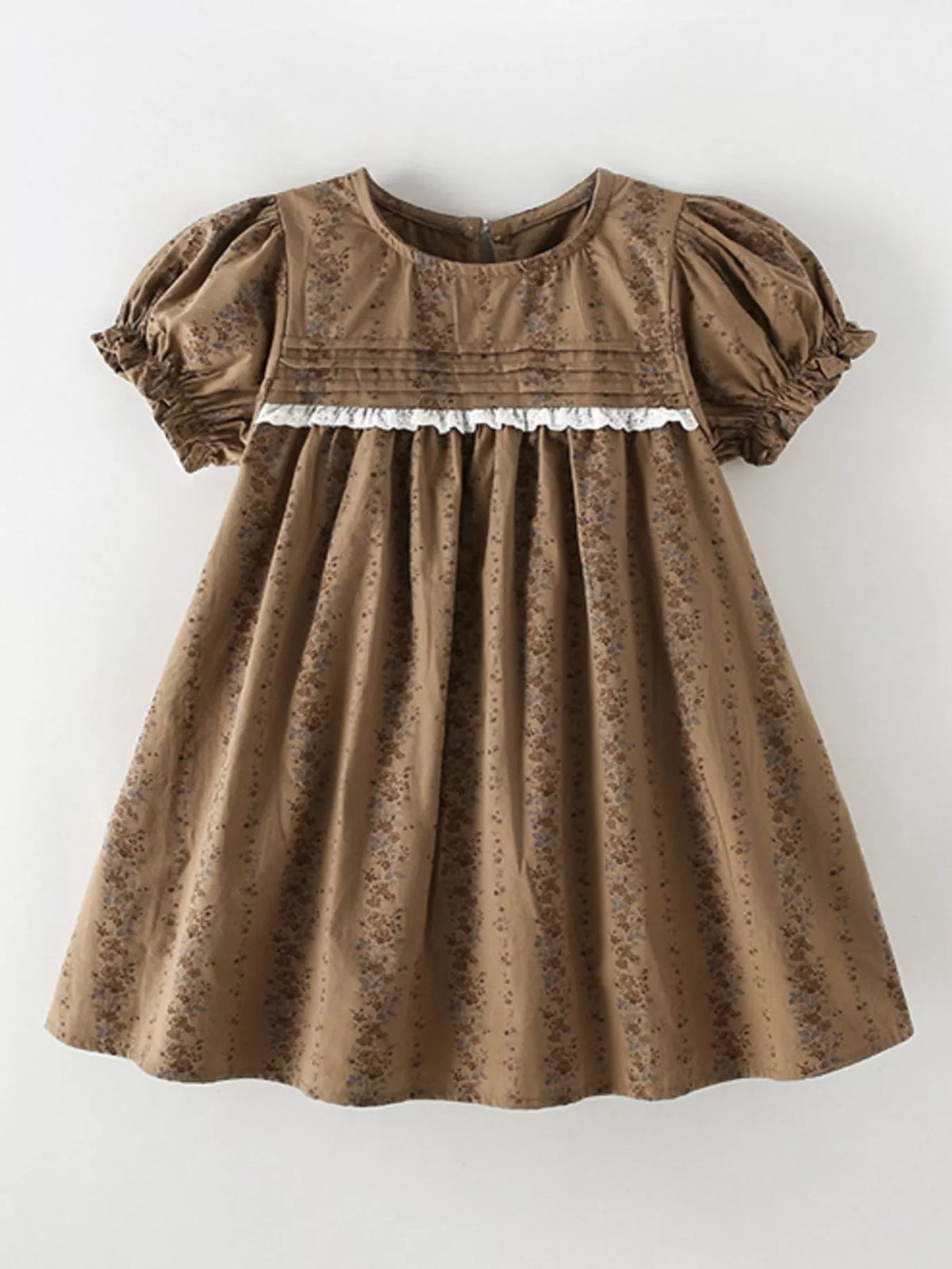 Children’s Vintage Floral Lace-Detail Puff-Sleeve Dress