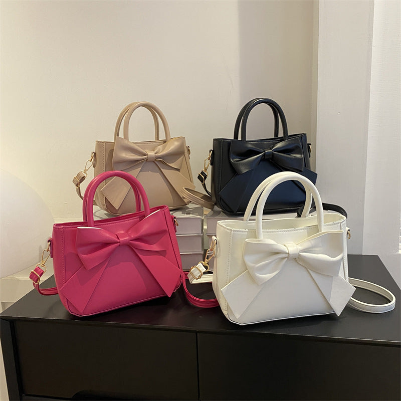 Retro Bow Square Crossbody Handbag - PU Leather Small Shoulder Bag for Women