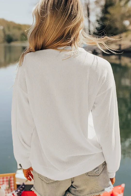 Another view: US Flag Corded Long Sleeve Sweatshirt