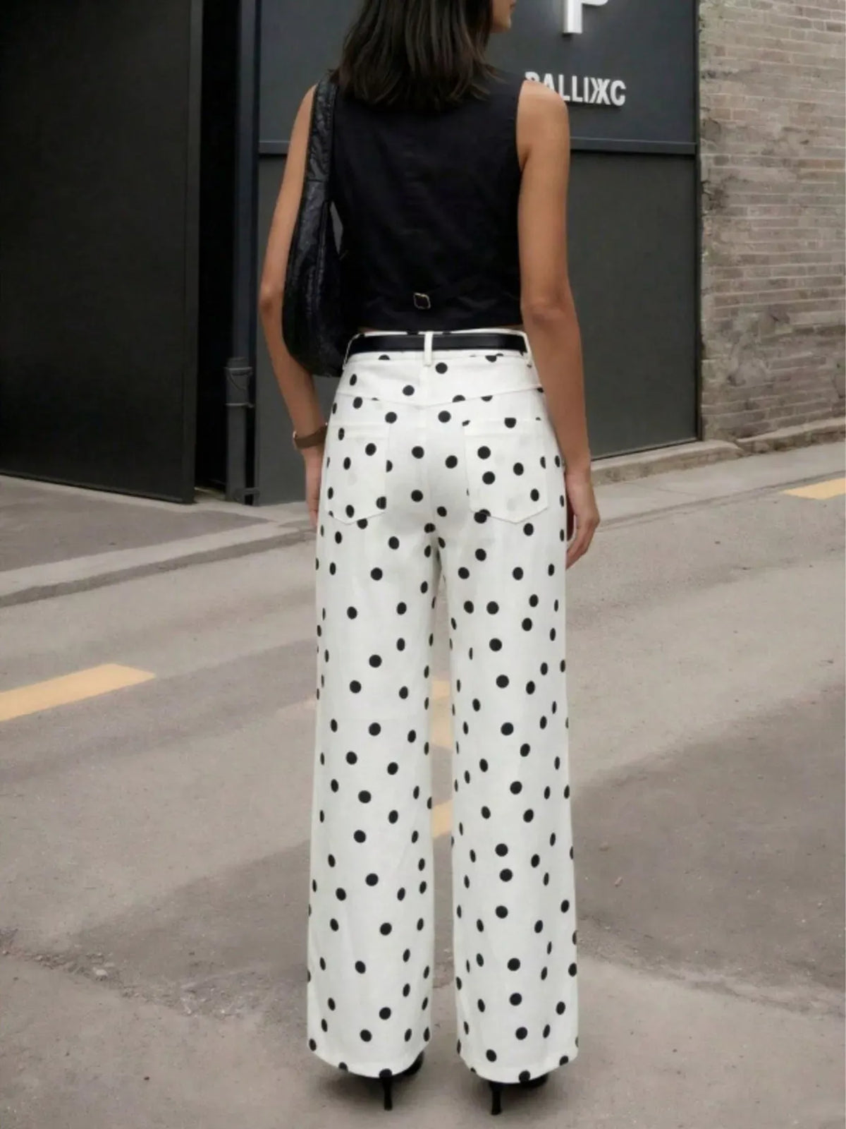 Women's High-Waisted Polka Dot Wide-Leg Pants — photo 2