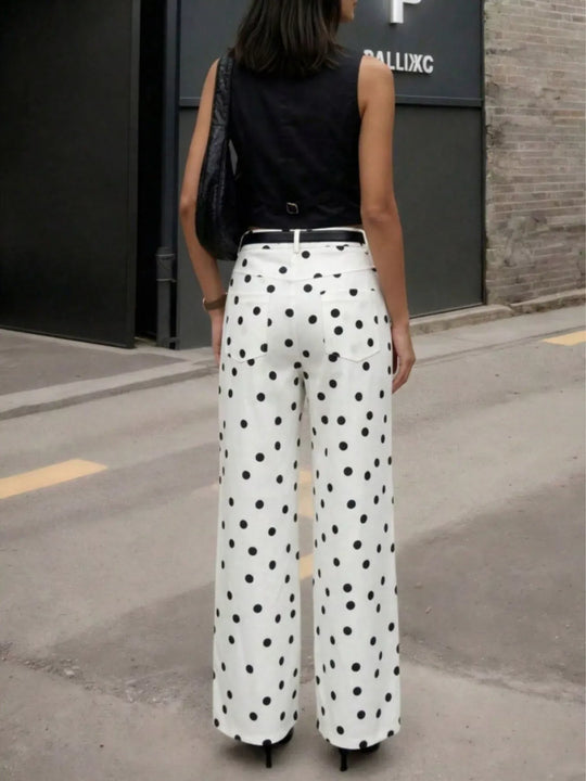 Another view: Women's High-Waisted Polka Dot Wide-Leg Pants