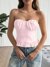 Ruched-bust ruffle-hem strapless top