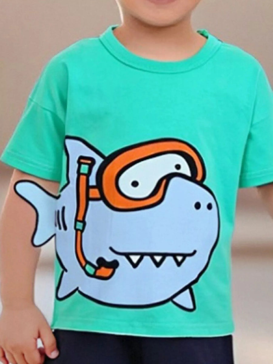 Kids’ Shark Graphic Cotton T-Shirt — Neon Green