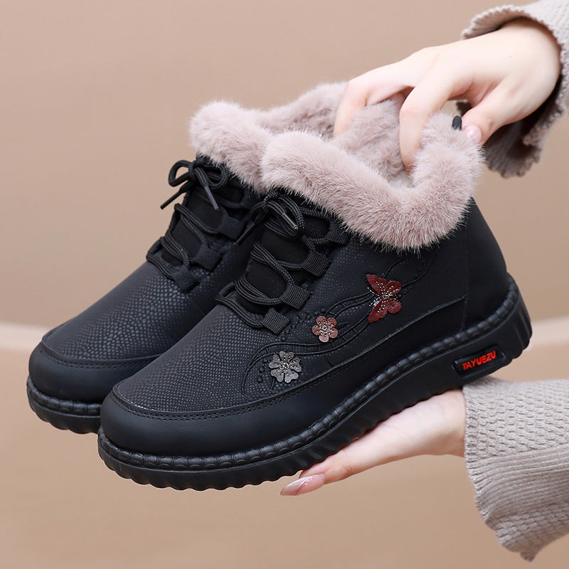 Women's Fleece-Lined Winter Cotton Boots | Warm Flat Heel Mid-Cut Snow Boots