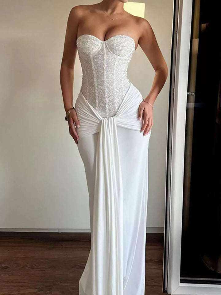 Women's Strapless Sequin Corset Maxi Dress