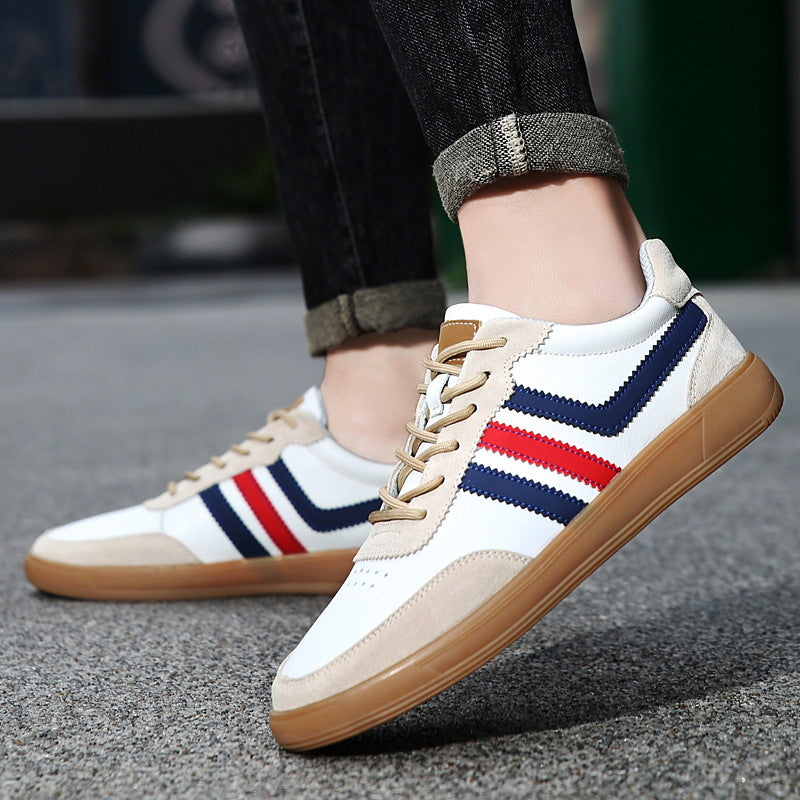 Men's Leather Height-Boosting Sneakers with Rubber Sole - Casual Elevator Shoes