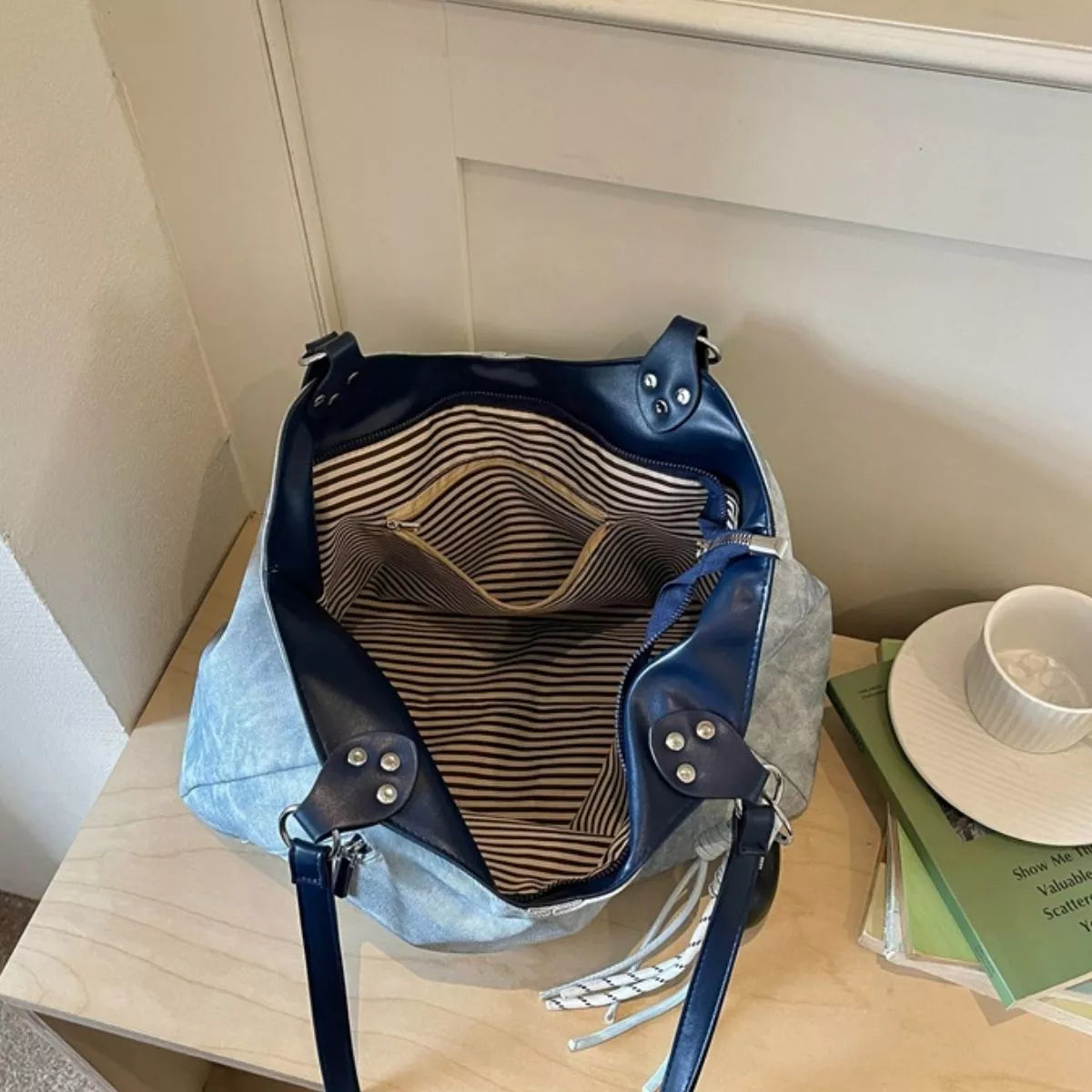 Pastel Blue Ruched PU Leather Shoulder Bag