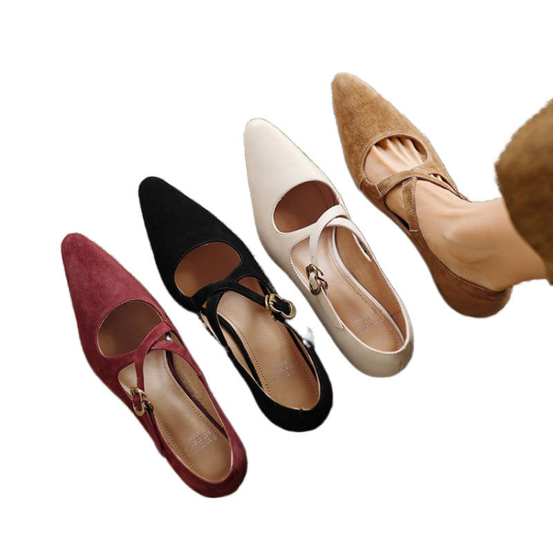 Women's Elegant Mid-Heel Stiletto Pointed-Toe Mary Jane Shoes | Slip-On Dress Shoes