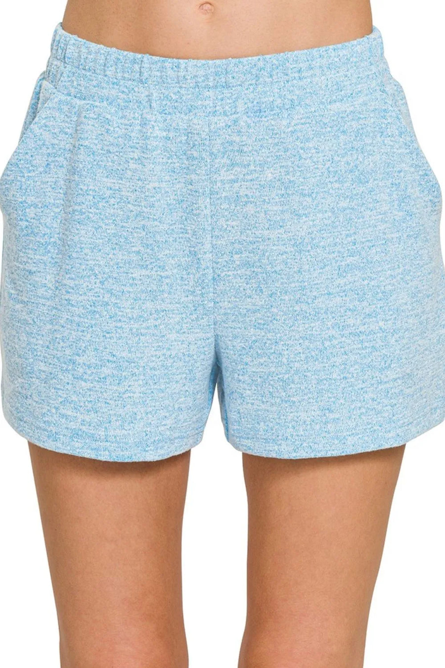 Soft Melange Hacci Elastic Waistband Shorts — Deep Sky
