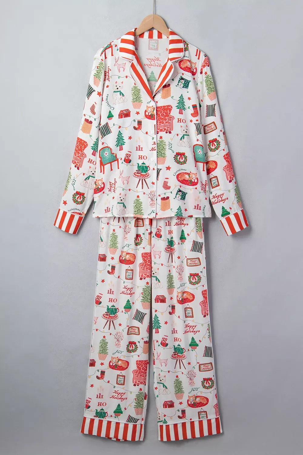 Women's Striped Holiday Button-Up Lounge Set — photo 8