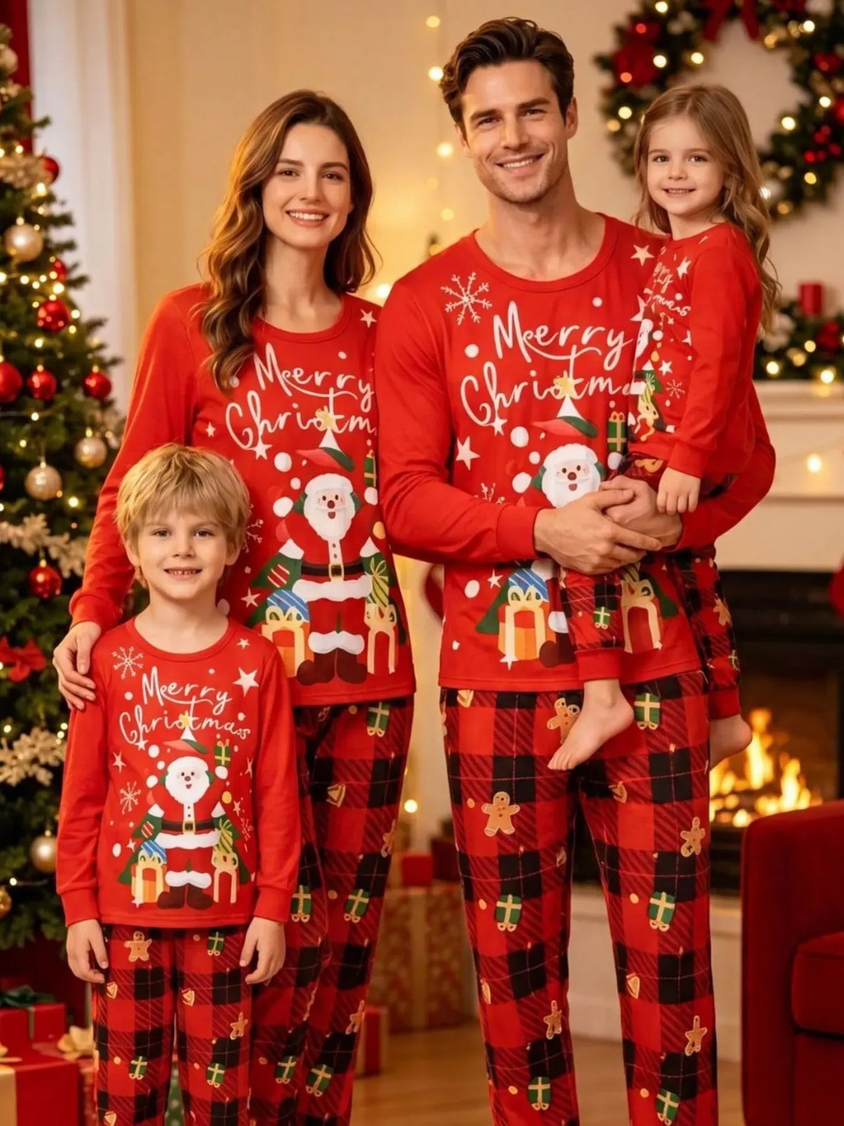 Family Matching Santa & Plaid Christmas Pajama Set — photo 3