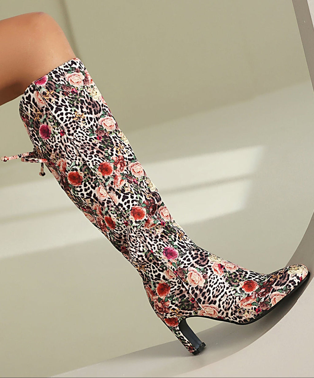 Floral Patchwork Bowknot Over-the-Knee Boots