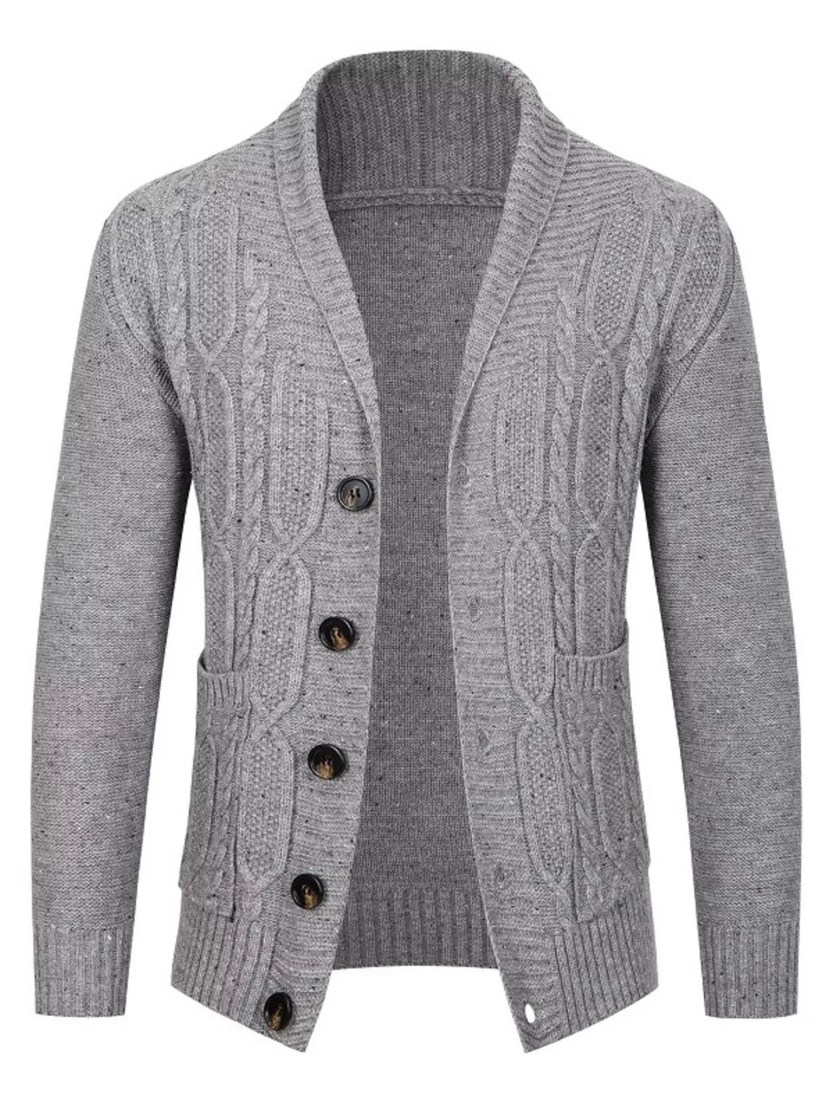 Men's Plus Size Cable-Knit Shawl Collar Cardigan