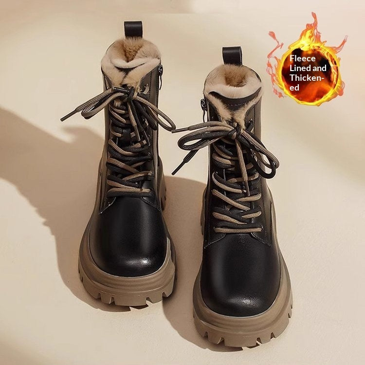 Women's Fleece-Lined Chunky Heel Dr. Boots | Sequin Mid-Calf Side Zipper