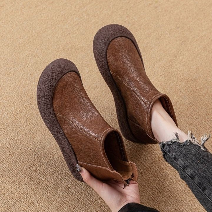 Women's Vintage Mid-Calf Boots | PU Leather Back Zipper | Flat Heel Casual Winter Boots