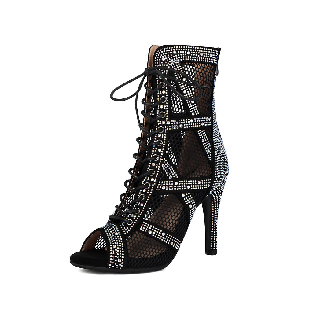 Women's Sparkling Rhinestone Mesh High Heels – Satin Dance & Evening Shoes
