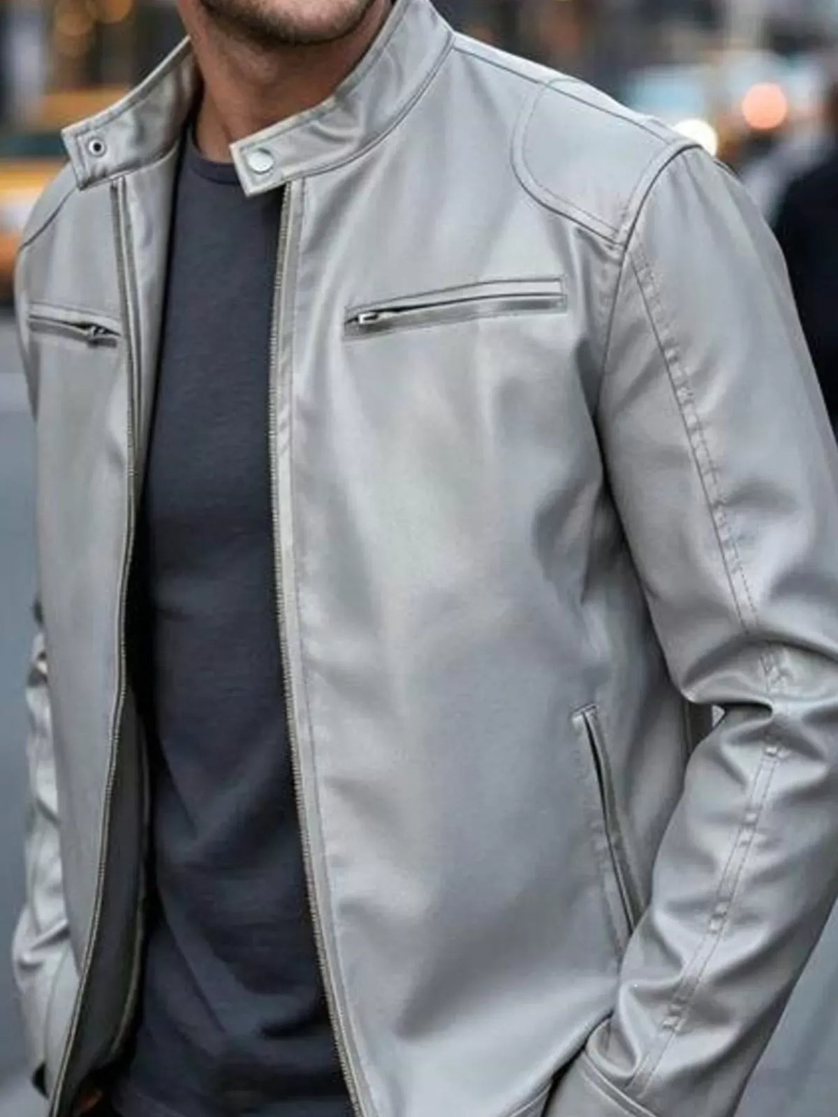 Men's Faux Leather Zip-Pocket Bomber — photo 11