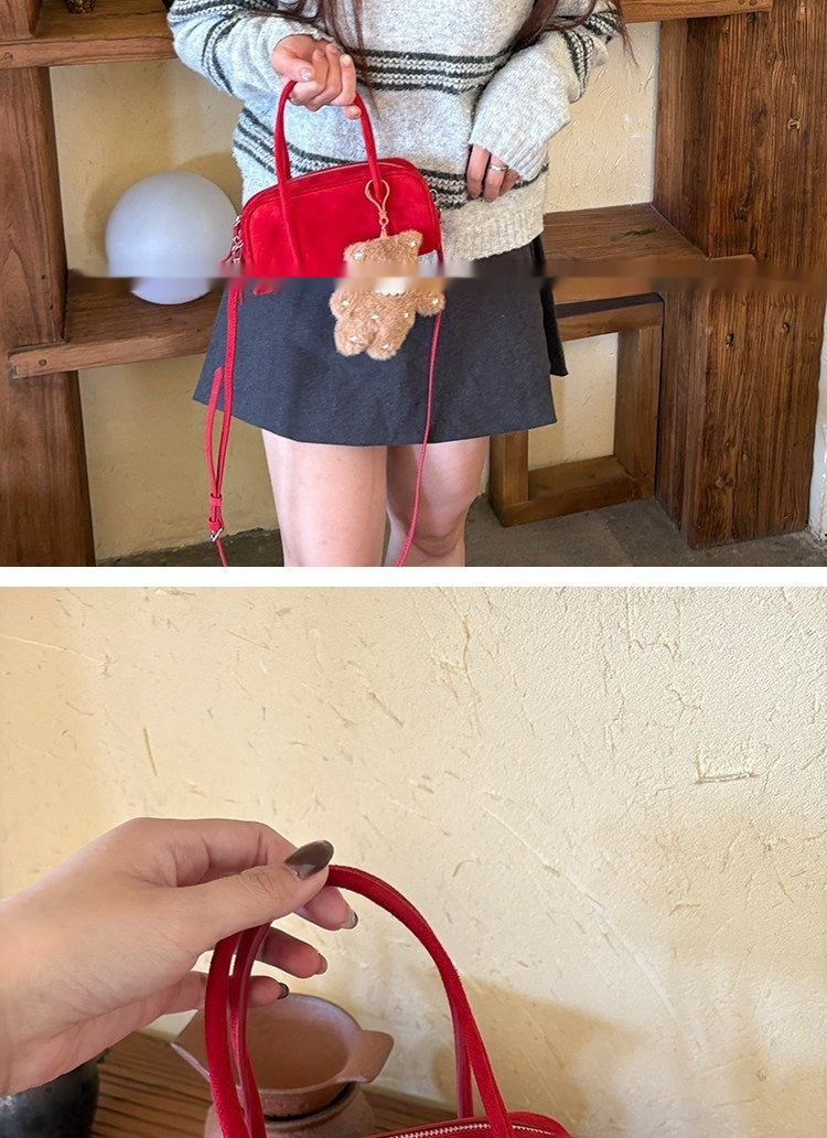 Suede & Sheepskin Mini Square Bag | Soft Structured Handbag