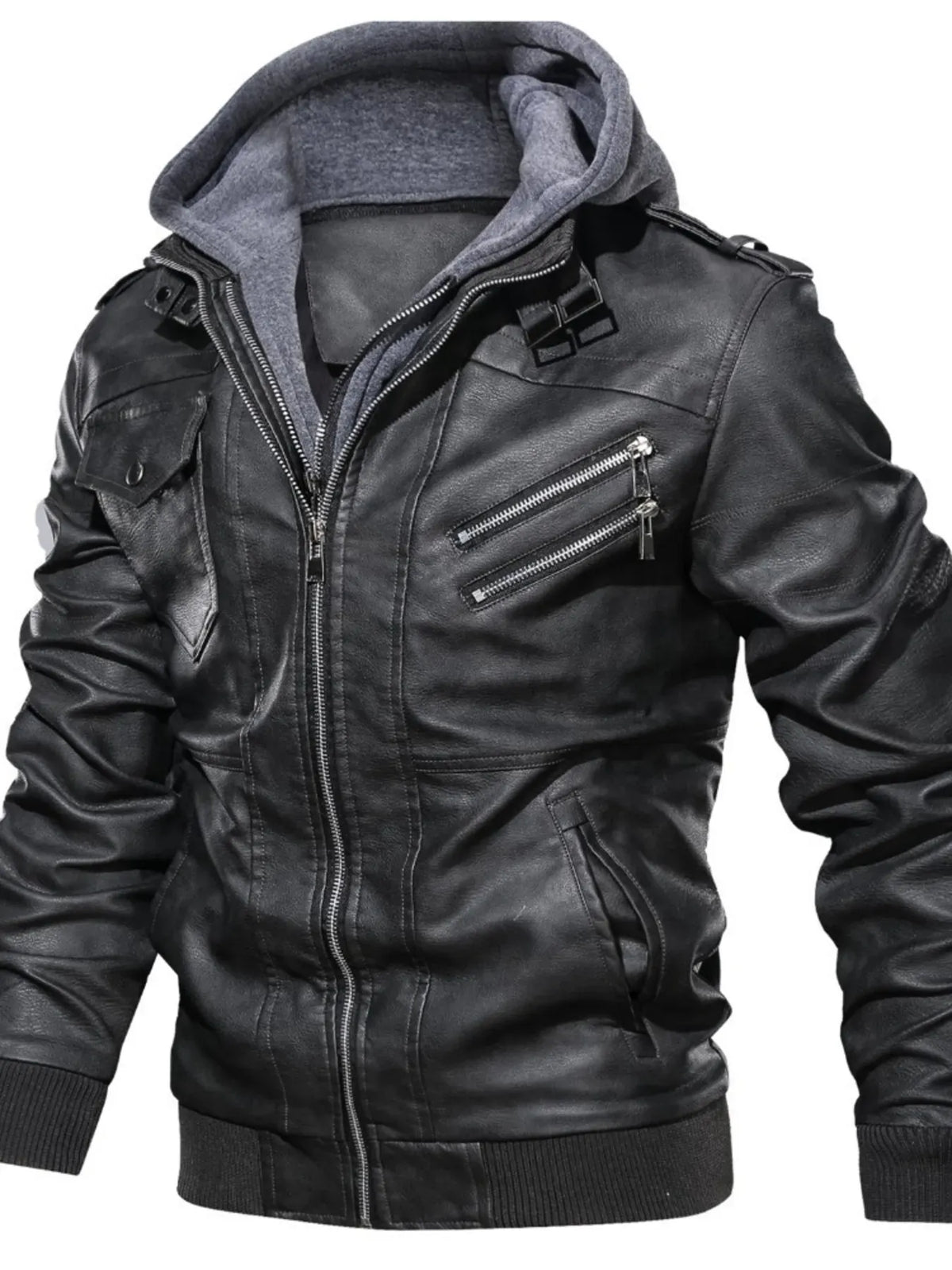 Men's Hooded Faux Leather Biker Jacket — photo 1