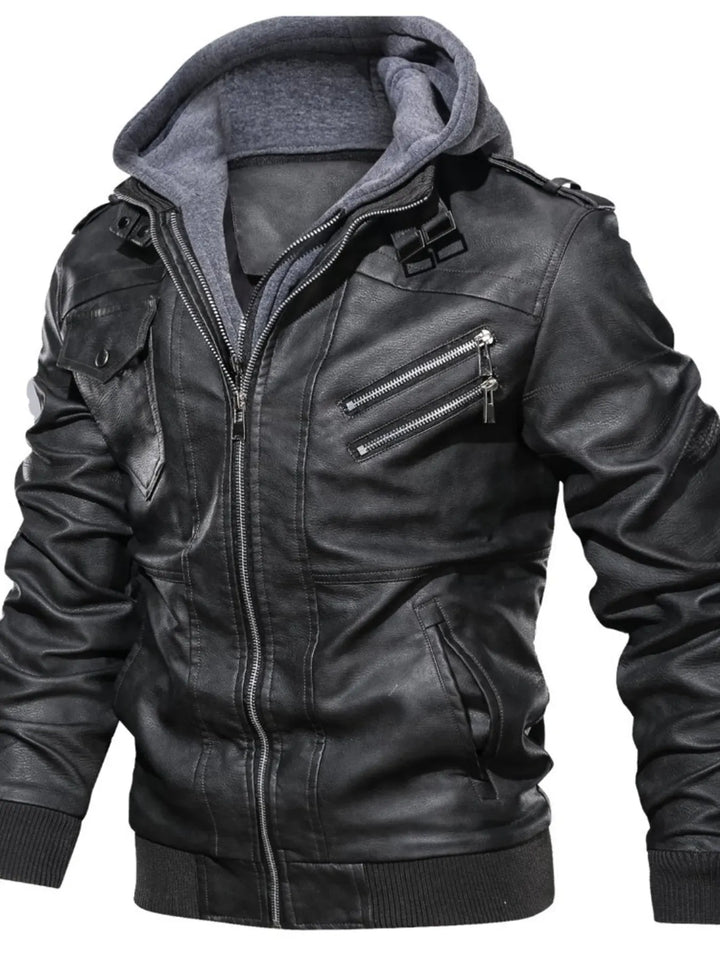 Men's Hooded Faux Leather Biker Jacket
