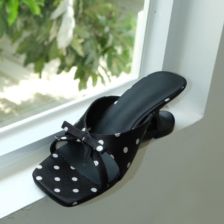 Women's Alien Square-Toe Bow Slide Sandals | Mid Heel Summer Slides