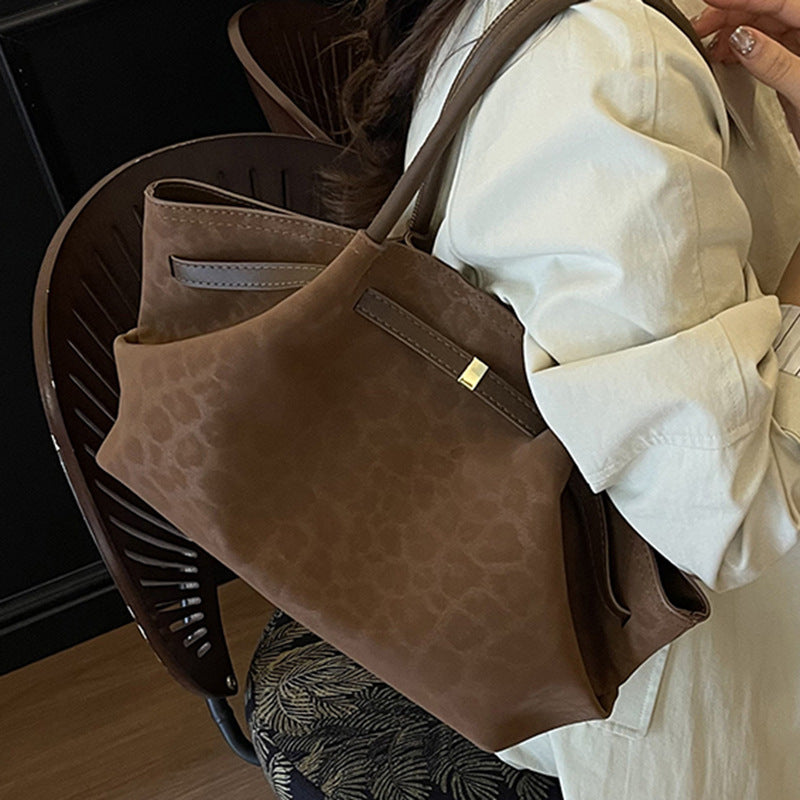 Women's Retro Suede Tote Handbag - Quilted Shoulder Bag with Patchwork Detail