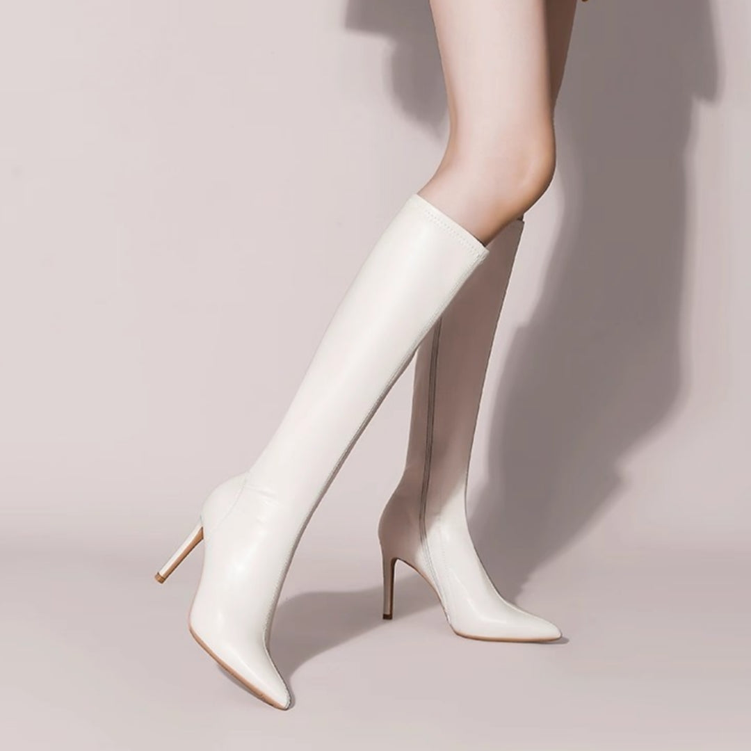 Women's Solid Color Stiletto Over-the-Knee Boots – Pointed Toe Side Zip