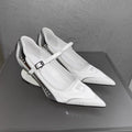 Women's French-Style Pointed-Toe Buckle Heels – Chunky Stiletto Pumps in White & Black
